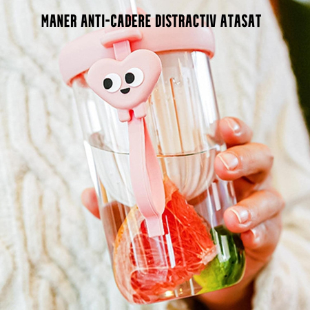 Pahar din silicon, cu capac si pai, pentru copii, , anti-cadere, compartiment pentru fructe/ceai/gheata, rezistent la temperaturi inalte, 500ml, Roz, 14.5x8.8x20 cm [1]