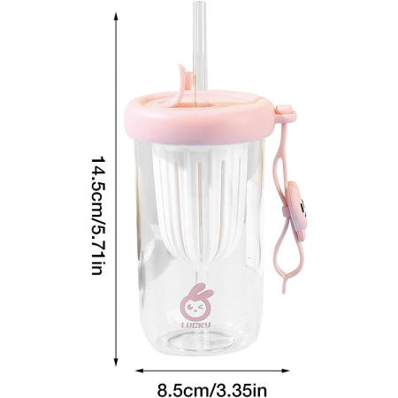 Pahar din silicon, cu capac si pai, pentru copii, , anti-cadere, compartiment pentru fructe/ceai/gheata, rezistent la temperaturi inalte, 500ml, Roz, 14.5x8.8x20 cm [4]