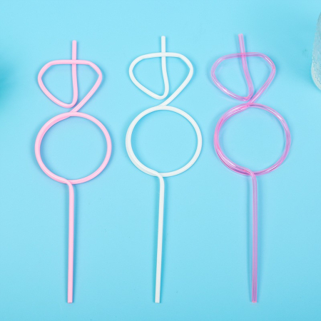 Pai de Plastic, , Model Inel cu Diamant, Tematica Nunta, Diametru 0.5 cm, Roz/Alb [1]