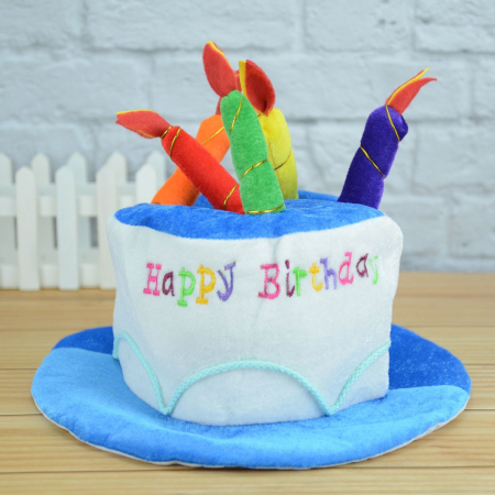 Palarie Happy Birthday, , Accesoriu pentru Petrecere, Model Tort, Tematica Aniversare, 60x60x55 cm, Albastru [2]