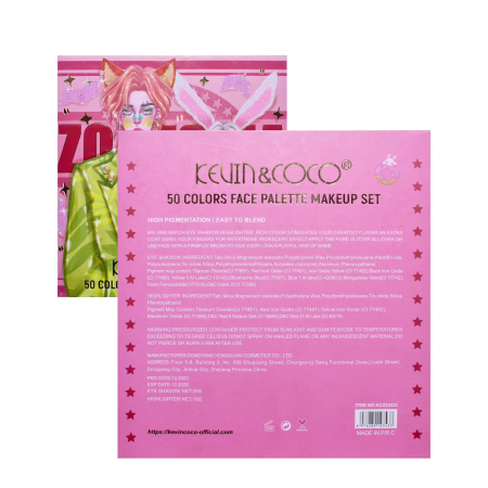 Paleta de Machiaj, KEVIN & COCO, Best Partner, Fard de Pleoape, Breloc si Cercei, 50 culori, 22 x 21 x 5cm [4]