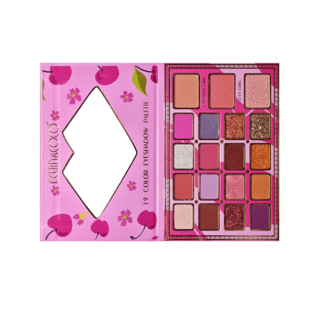 ✨TOATE PRODUSELE✨ - Paleta de Machiaj, KEVIN & COCO, Cherry Blossom. Fard de Pleoape, 19 culori, 19.2 x 12.8 x 1.4 cm