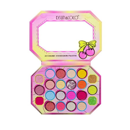 Palete Farduri si Truse Make-Up - Paleta de Machiaj, KEVIN & COCO, Pink Cherry, Fard de Pleoape, 22 culori, 19 x 13.7 x 1.3 cm