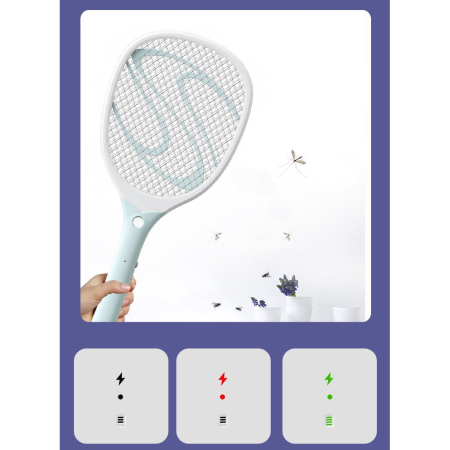 Paleta Electrica pentru Tantari, Muste sau Insecte LED, , Reincarcabila, Incarcare USB, Plastic, Casa si Gradina, Anti-insecte, Alb-Albastru [8]