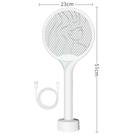 Paleta Electrica pentru Tantari, Muste si Tantari 2in1, , Reincarcabila, Incarcare USB, 2600V, Plastic, Casa si Gradina, Anti-insecte, Stand, 23x51 cm, Alb [1]