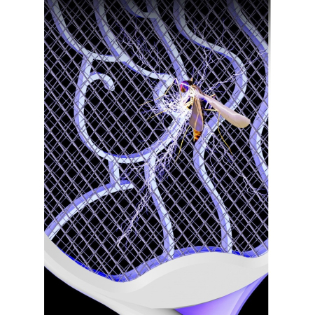 Paleta Electrica pentru Tantari, Muste si Tantari 2in1, , Reincarcabila, Incarcare USB, 2600V, Plastic, Casa si Gradina, Anti-insecte, Stand, 23x51 cm, Gri [2]