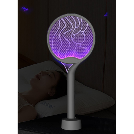 Paleta Electrica pentru Tantari, Muste si Tantari 2in1, , Reincarcabila, Incarcare USB, 2600V, Plastic, Casa si Gradina, Anti-insecte, Stand, 23x51 cm, Gri [3]