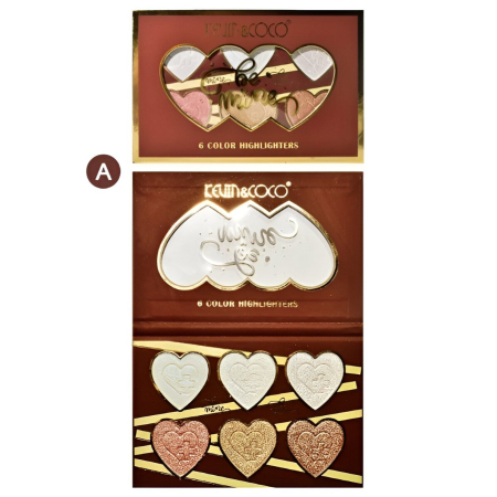 Palete Farduri si Truse Make-Up - Paleta Iluminatoare, Kevin & Coco, 6 Nuante, Be Mine, Culori Calde, Dreptunghiulara, 140 g, Valabilitate 24 Luni, 17.4x11.5x1.3 cm, Varianta A, Nude