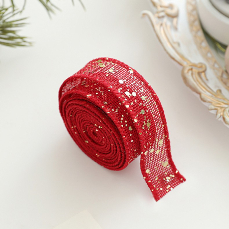 Panglica Decorativa cu Tematica de Craciun, , Set din 4 bucat + 1 Rulon Ata Rosie Alba, Panglica pentru Cadou de Craciun Brad si Decor, 2 M per bucata, Model Acadele, Rosu [3]