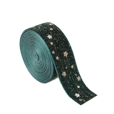 Panglica Decorativa - Panglica Decorativa de Craciun, , Panglica din Panza cu aspec de Catifea, Funda Ornament, Model cu Stele Aurii, Decor pentru Brad de Craciun, 200 x 2.5 cm, Verde