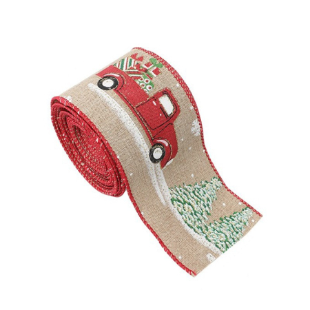 Panglica Decorativa - Panglica Decorativa pentru Craciun, , Ornament pentru Brad de Craciun, Pretreceri, Panglica cu Design Masina Rosie, 200 x 6.3 cm, Khaki 