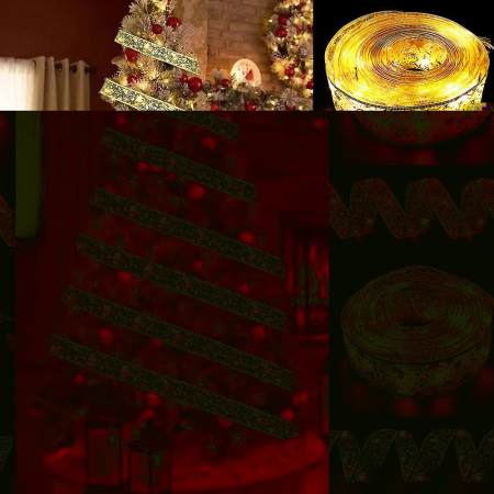 Panglică LED de Crăciun Aurie, lungime 10 m , 100 LED-uri, Baterii, Alb cald [1]