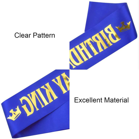 Panglica pentru Aniversare, , Model Birthday King, Tematica Aniversare, 160x9.5 cm, Albastru [6]