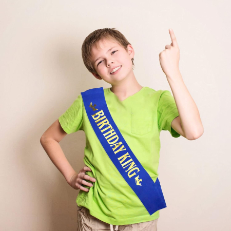 Panglica pentru Aniversare, , Model Birthday King, Tematica Aniversare, 160x9.5 cm, Albastru [3]