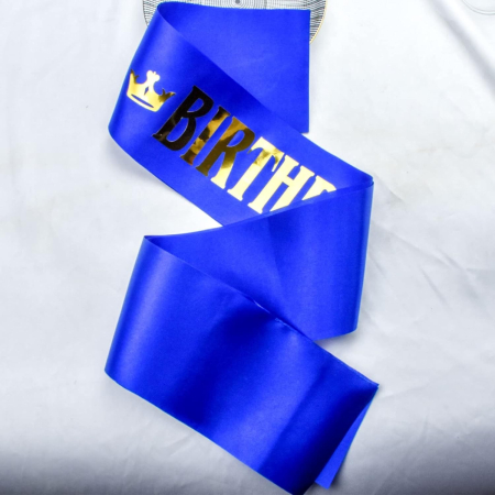 Panglica pentru Aniversare, , Model Birthday King, Tematica Aniversare, 160x9.5 cm, Albastru [2]