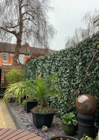 Panou de gard/paravan din lemn si frunze artificiale, extensibil, 100x200cm [7]