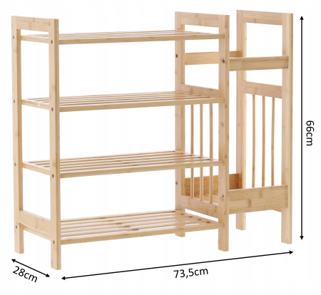 Pantofar din bambus cu 4 rafturi, suport de umbrele, 74x28x66cm, natur [11]