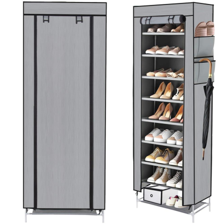 Pantofar din material textil, portabil, cu rafturi, 60x28x168cm, gri [4]