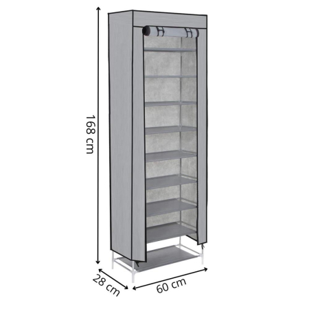Pantofar din material textil, portabil, cu rafturi, 60x28x168cm, gri [18]