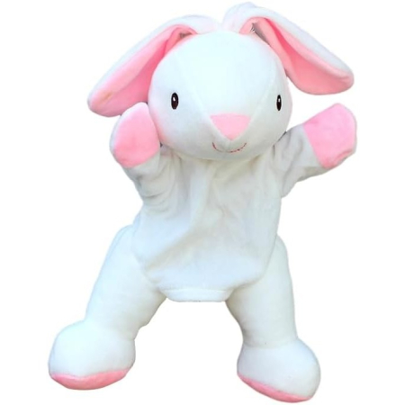 Jucarii interactive - Papusa de Mana pentru Teatru de Papusi, , din Plus, 25 x 10 x 8 cm, Model Iepure, Alb/Roz