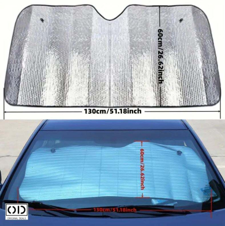 Parasolar Auto ORIGINAL DEALS, Silver Metalic, 130x60 cm – Protectie Eficienta UV, Reduce Temperatura din Interior, Cu Ventuze Incluse [10]