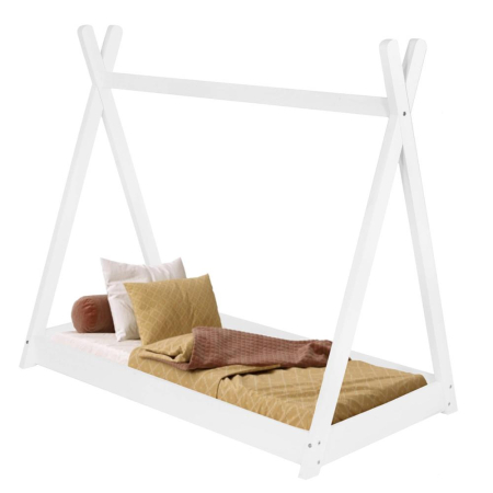 Articole copii - Pat din lemn pentru copii, model TeePee, somiera inclusa, 61x146x130 cm, alb
