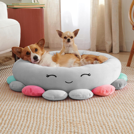 Pat pentru caini, cu margini groase ridicate, antiderapant, model meduza, 70x70x20 cm, gri [6]