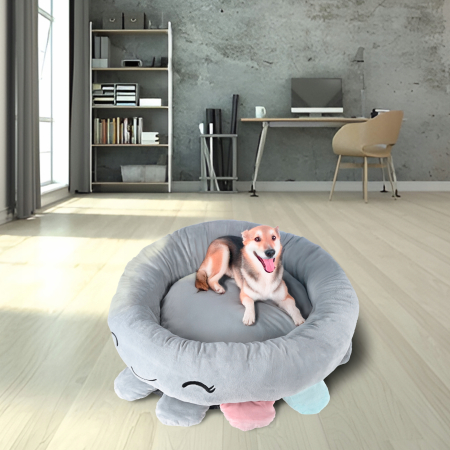 Pat pentru caini, cu margini groase ridicate, antiderapant, model meduza, 70x70x20 cm, gri [2]