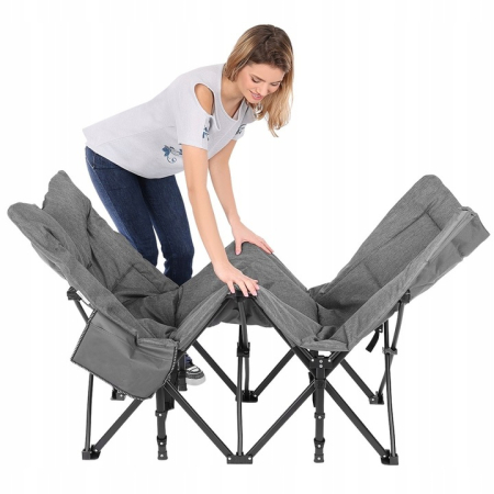 Pat pliant pentru camping, cu saltea si perna, structura metalica, 190x70x37cm, gri [7]