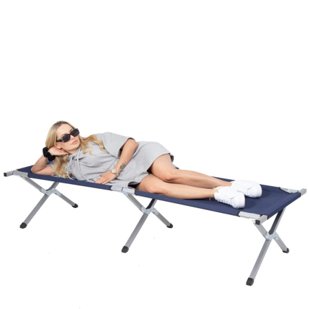 Pat pliant pentru camping, structura metalica, 190x74x42cm, 150kg, albastru marin [10]