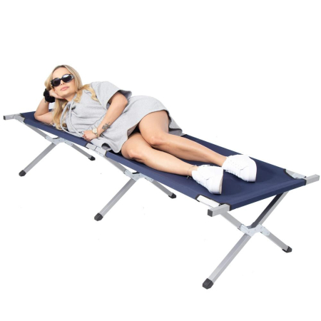 Pat pliant pentru camping, structura metalica, 190x74x42cm, 150kg, albastru marin [11]
