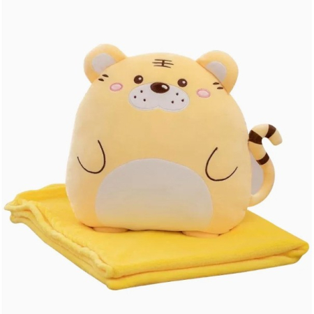 Perne Voiaj, Paturi si Textile - Patura 2in1 pentru Pat sau Canapea, , Model Jucarie Tigru cu Spatiu de Depozitare Patura, Microfibra, 1x1.7 m, Portocaliu