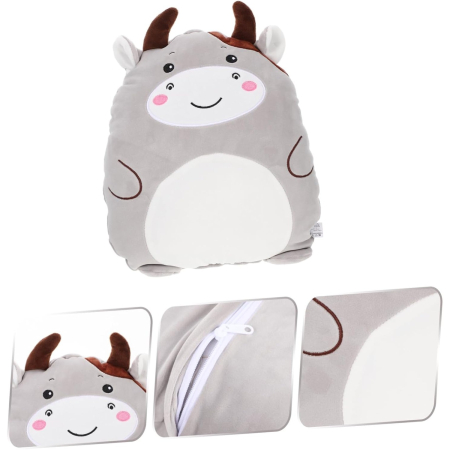 Patura 2in1 pentru Pat sau Canapea, , Model Jucarie Vacuta cu Spatiu de Depozitare Patura, Microfibra, 1x1.7 m, Gri [1]