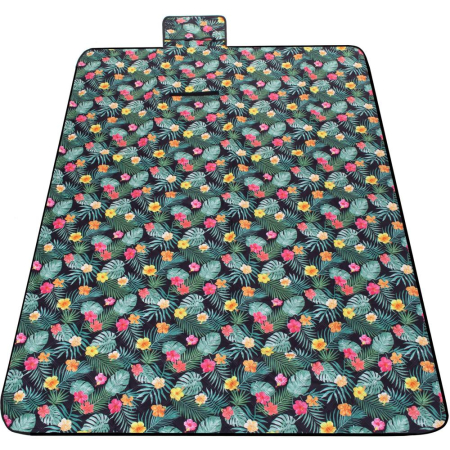 Patura pentru picnic sau plaja, cu folie izolatoare si maner, 200x200cm, negru floral [9]