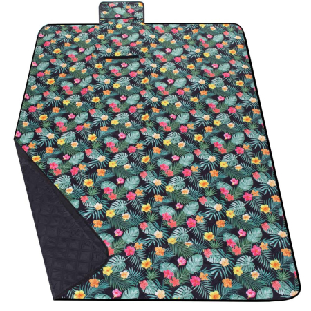 Patura pentru picnic sau plaja, cu folie izolatoare si maner, 200x200cm, negru floral [10]