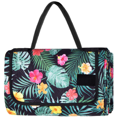 Patura pentru picnic sau plaja, cu folie izolatoare si maner, 200x200cm, negru floral [3]
