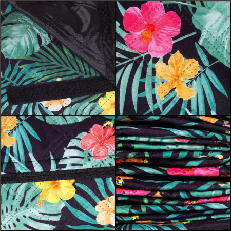 Patura pentru picnic sau plaja, cu folie izolatoare si maner, 200x200cm, negru floral [8]
