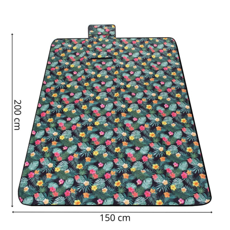 Patura pentru picnic sau plaja, cu folie izolatoare si maner, 150x200cm, negru floral [11]