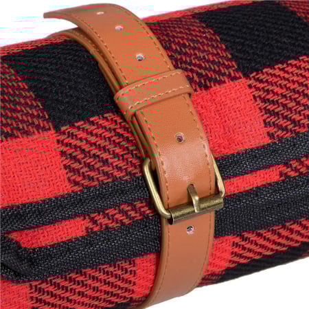 Patura pentru picnic sau plaja, cu folie izolatoare si maner, 150x200cm, rosu negru [2]