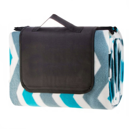 Patura pentru picnic sau plaja, cu folie izolatoare si maner, 160x200cm, alb albastru [3]