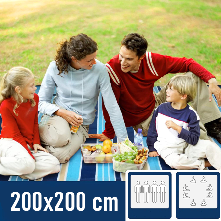 Patura pentru picnic sau plaja, cu folie izolatoare si maner, 200x200cm, alb albastru [7]