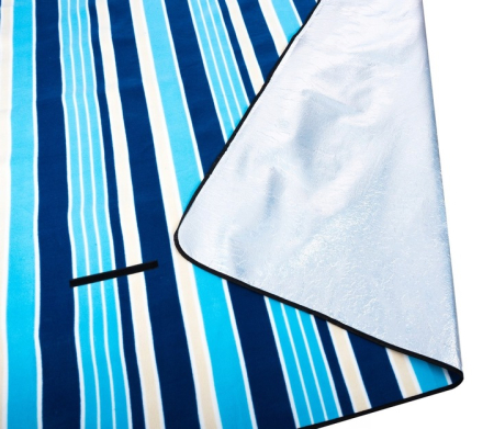 Patura pentru picnic sau plaja, cu folie izolatoare si maner, 200x200cm, alb albastru [10]
