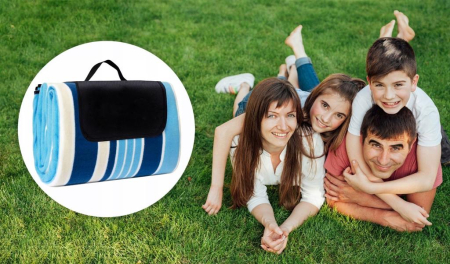Patura pentru picnic sau plaja, cu folie izolatoare si maner, 200x200cm, alb albastru [6]