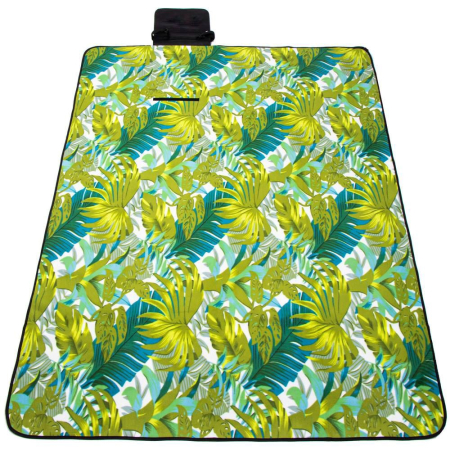Patura pentru picnic sau plaja, cu folie izolatoare si maner, 200x200cm, model frunze, verde [11]