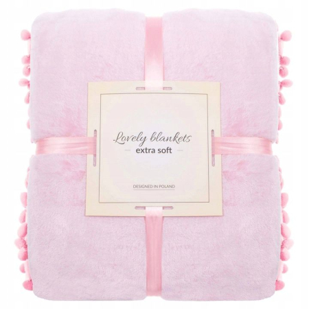 Disponibil livrare locker S - Patura pufoasa cu pampoane mici, 2 persoane, 200x220cm, roz