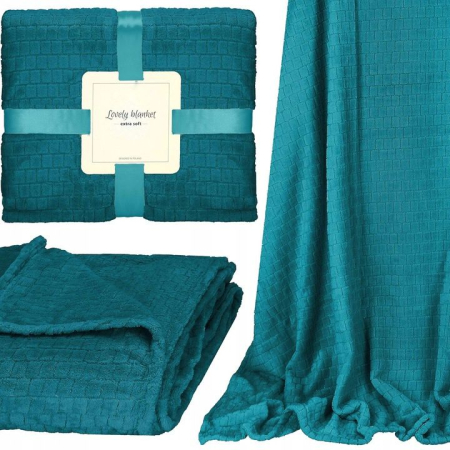 Patura pufoasa pentru 2 persoane, 2 fete, model in relief, 160x200cm, verde marin [8]