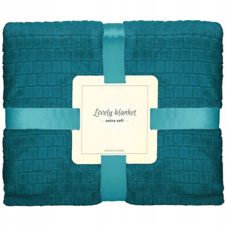 TEXTILE - Patura pufoasa pentru 2 persoane, 2 fete, model in relief, 160x200cm, verde marin
