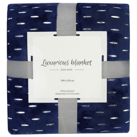 Disponibil livrare locker S - Patura pufoasa pentru 2 persoane, 2 fete, model in relief, 200x220cm, albastru marin