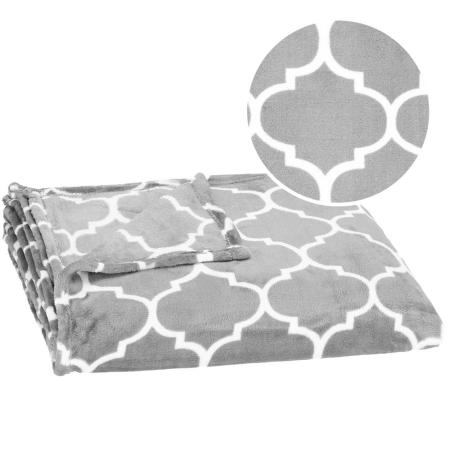 Patura pufoasa pentru 2 persoane, 200x220cm, cu model trifoi marocan, gri [10]