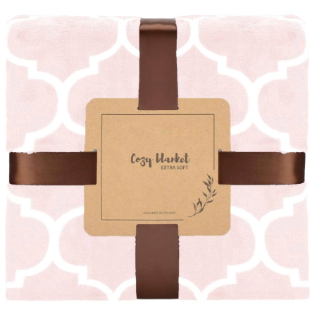 Disponibil livrare locker S - Patura pufoasa pentru 2 persoane, 200x220cm, cu model trifoi marocan, roz